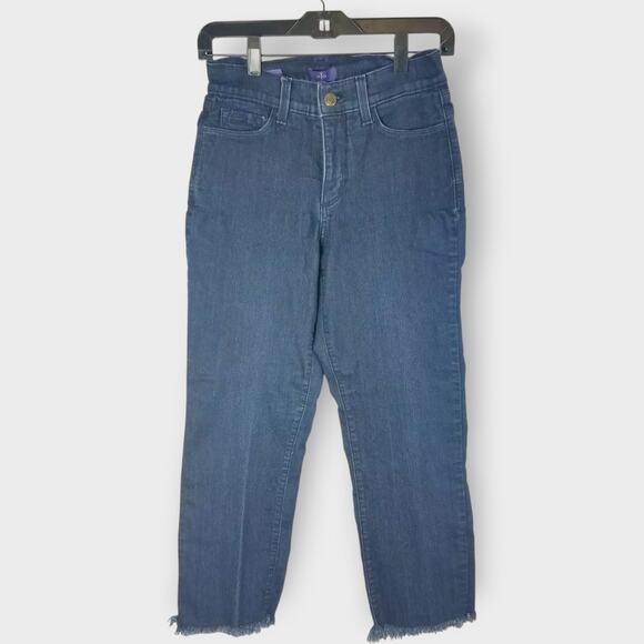 NYDJ Audrey Relaxed Ankle Cropped Frayed Hem Dark Wash Stretch Size 2 - Picture 1 of 6
